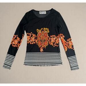 Vintage 00s Y2K Shear Black Long Sleeve Sequins Beads Whimsical Fairy Small